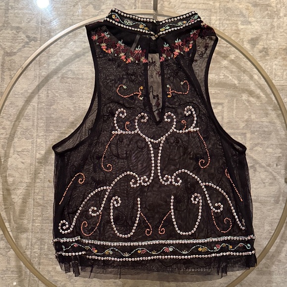 Free People Embroidered Sheer Black Sleeveless Top - Picture 3 of 4